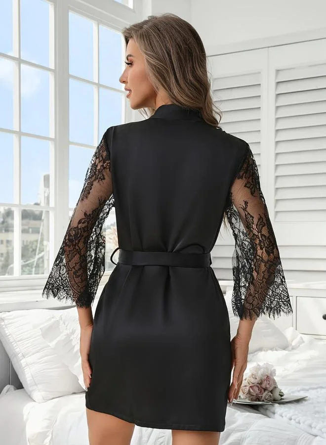 تايك تو روب ساتان بأكمام بتفاصيل دانتيل