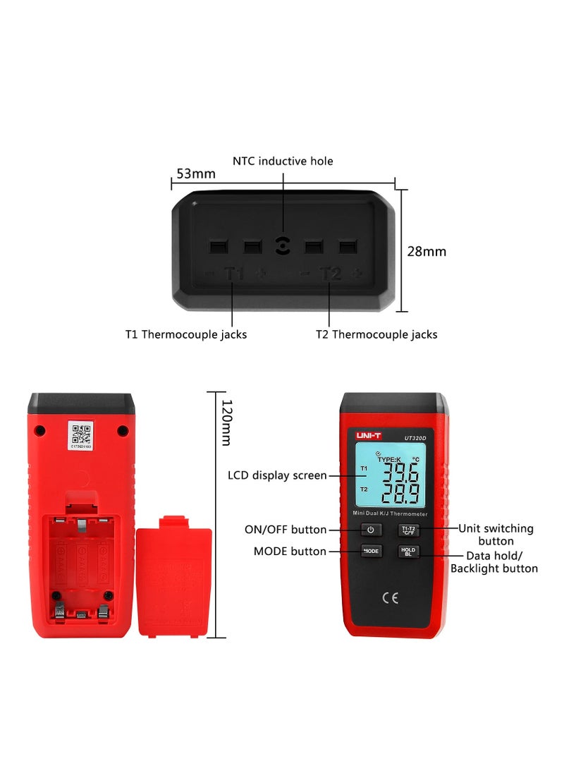 UNI-T - UNI-T UT320 Series Mini Contact K-Type Thermometer, Precision Digital Temperature Tester with Wide Temperature Range, Ideal for Industrial and Household Use - Image 1