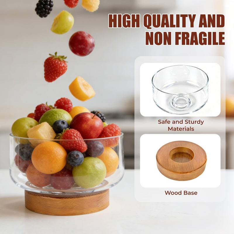Prikoi 155oz Large Trifle Bowl with Wood Stand, Clear Glass for Displaying Layered Dessert, Salads, Fruit, Modern Design Food Storage Container, Elegant for Party, Holiday, Housewarming Gift - Image 3