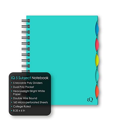 iScholar 5 Subject Poly Cover Double Wire Notebook, 8.35 x 6 Inches, Cover Color May Vary (58615)160 Sheets , Assorted - Image 4