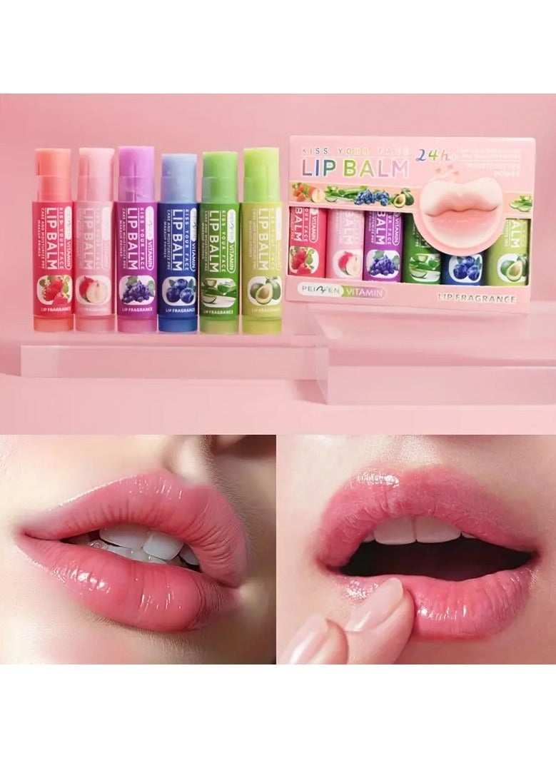 Generic 6 Piece Fruit Flavor Moisturizing Lipstick Set, Hydrating Lip Care, Lip Balm For Dry And Dark Lips, Long Lasting, Long-term Care To Nourish Lips Suitable For Women And Men  - Image 1
