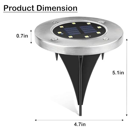 GIGAWATTS 8 LED Solar Ground Disk Light Water-Resistant Outdoor Lamp with Rechargeable Battery Smart Sensor for Garden Lawn Pathways Deck Patio Walkway & Driveway (White, Pack of 4) - Image 2