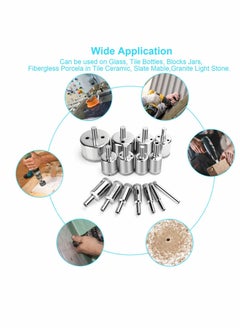 KASTWAVE أدوات حفر الماس، مجموعة مثقاب بالماس، مثقاب زجاج عالي الجودة لزجاجات، أواني، قطع الرخام، الحجر الجرانيت، بلاط 0.23 إنش - 2 إنش（6 مم - 50 مم）15 قطعة  - Image 3
