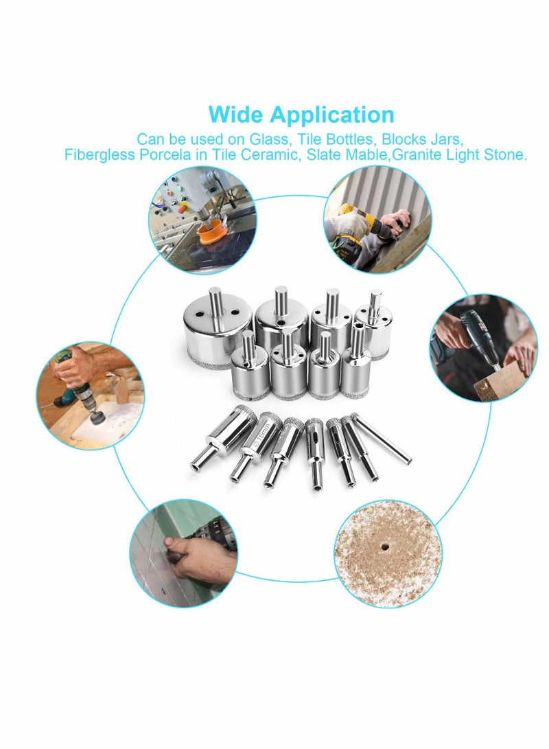 KASTWAVE أدوات حفر الماس، مجموعة مثقاب بالماس، مثقاب زجاج عالي الجودة لزجاجات، أواني، قطع الرخام، الحجر الجرانيت، بلاط 0.23 إنش - 2 إنش（6 مم - 50 مم）15 قطعة - Image 3