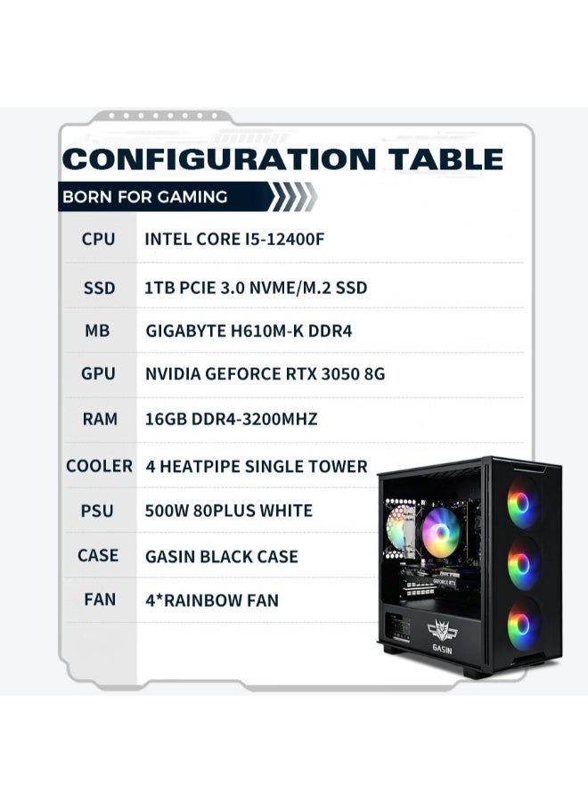 غاز كمبيوتر ألعاب عالي الأداء بمعالج Core i5-12490F/بطاقة رسومات انيفيديا جي فورس ار تي اكس3050 سعة 8 جيجابايت/ذاكرة وصول عشوائي (رام) سعة 16 جيجابايت/قرص اس اس دي سعة 1 تيرابايت/نظام التشغيل ويندوز 11/ أسود - Image 4