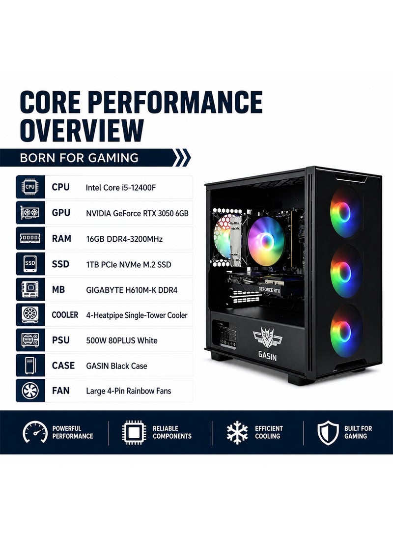 Gasin Gaming  PC With Intel Core i5-12400F Processor/16GB RAM DDR4/1TB SSD M.2/Windows 11 Pro/6GB NVIDIA GeForce RTX 3050 Graphics/ Black - Image 5
