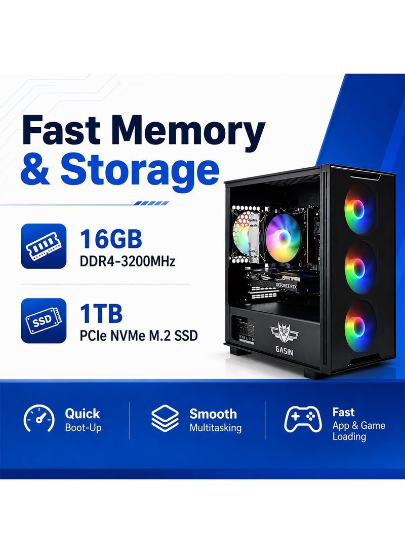 Gasin Gaming  PC With Intel Core i5-12400F Processor/16GB RAM DDR4/1TB SSD M.2/Windows 11 Pro/6GB NVIDIA GeForce RTX 3050 Graphics/ Black - Image 3