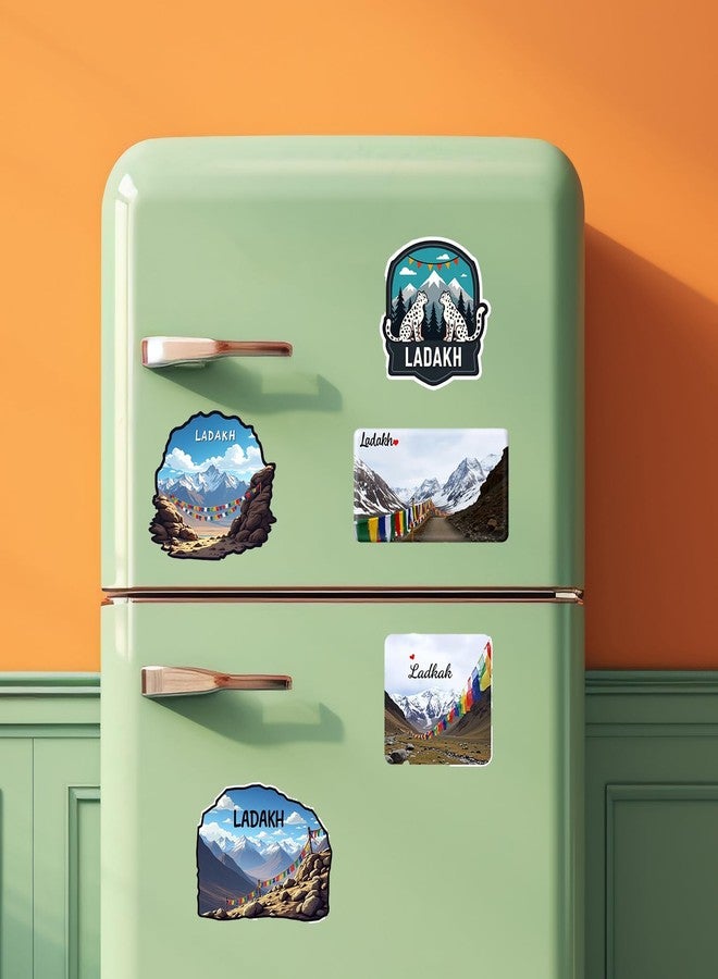 GiftODay Ladakh State Theme Souvenir Wooden Fridge Magnet for Refrigerator Stylish - Printed Fridge Decoration Magnet for Kitchen & Home Decor | Perfect Souvenir Gift | Size 3x3 Inches | Pack of 5 - Image 1