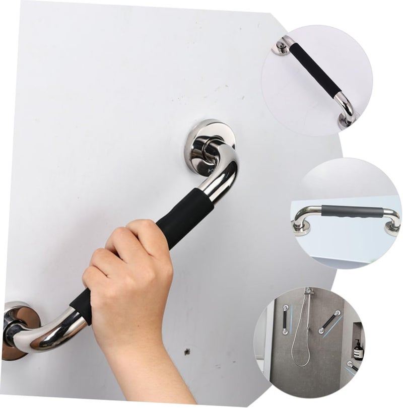 2pcs Stainless Steel Bathtub Handrail Non-Slip Grab Bar for Elderly Disabled Easy Installation Shower Handle Stainless Steel Black - Image 3