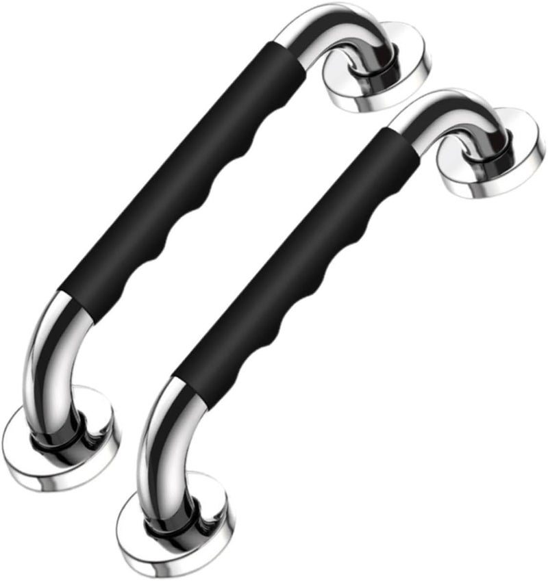 2pcs Stainless Steel Bathtub Handrail Non-Slip Grab Bar for Elderly Disabled Easy Installation Shower Handle Stainless Steel Black - Image 1