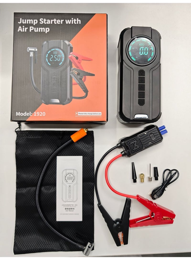 Jump Starter with Air Compressor 1000A 12V 150PSI 38.48Wh Car Battery Jump Starter 6.0L Gas and 3.0L Diesel Smart Jumper with Display and Emergency Light