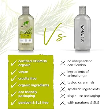 dr.organic مجموعة شامبو وبلسم شجرة الشاي من دكتور أورجانيك مع حقيبة سفر تنقية الجذور الدهنية طبيعية نباتية خالية من القسوة خالية من البارابين وخالية من SLS قابلة لإعادة التدوير مصنوعة من بلاستيك معاد تدويره من المحيط 265 مل - Image 4