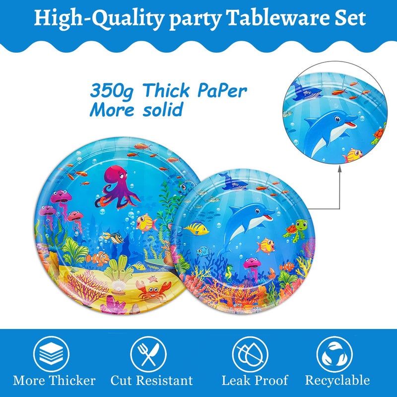 Oigco 120 Pcs Under the Sea Party Decorations Ocean Birthday Party Plates and Napkins Set Sea Animal Theme Tableware Set Underwater Creatures Table Decor Supplies Paper Plates Napkins Cups for 24 Guests - Image 3