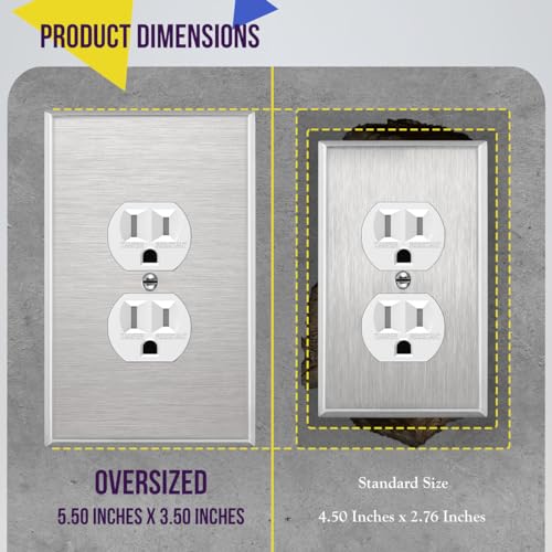 ENERLITES Duplex Receptacle Jumbo Metal Wall Plate, Stainless Steel Outlet Cover, Corrosion Resistant, Over Size 1-Gang 5.5" x 3.5", UL Listed, 7721O, 430, Silver - Image 2
