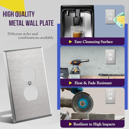 ENERLITES Duplex Receptacle Jumbo Metal Wall Plate, Stainless Steel Outlet Cover, Corrosion Resistant, Over Size 1-Gang 5.5" x 3.5", UL Listed, 7721O, 430, Silver - Image 4
