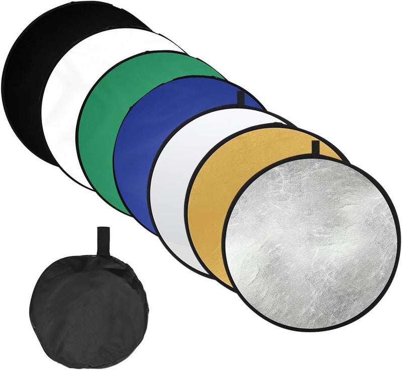 Mixfeer 80cm/32Inch Photography Light Reflector 7-in-1(Translucent, Silver, Gold, White, Black, Green, Blue) Collapsible Multi-Disc for Studio Outdoor Photography with Carry Bag - Image 1