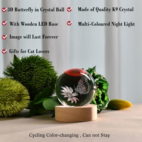 IFOLAINA Butterfly Crystal Ball Gifts Ideas for Girlfriend Wife Mom Couple Her Bithday Mothers Day 3D Butterfly on Sunflower Night Light Decorative Globes Room Decor - Image 3