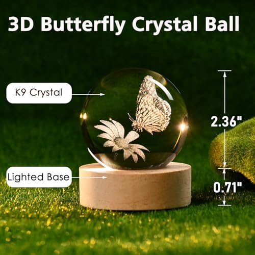 IFOLAINA Butterfly Crystal Ball Gifts Ideas for Girlfriend Wife Mom Couple Her Bithday Mothers Day 3D Butterfly on Sunflower Night Light Decorative Globes Room Decor - Image 2