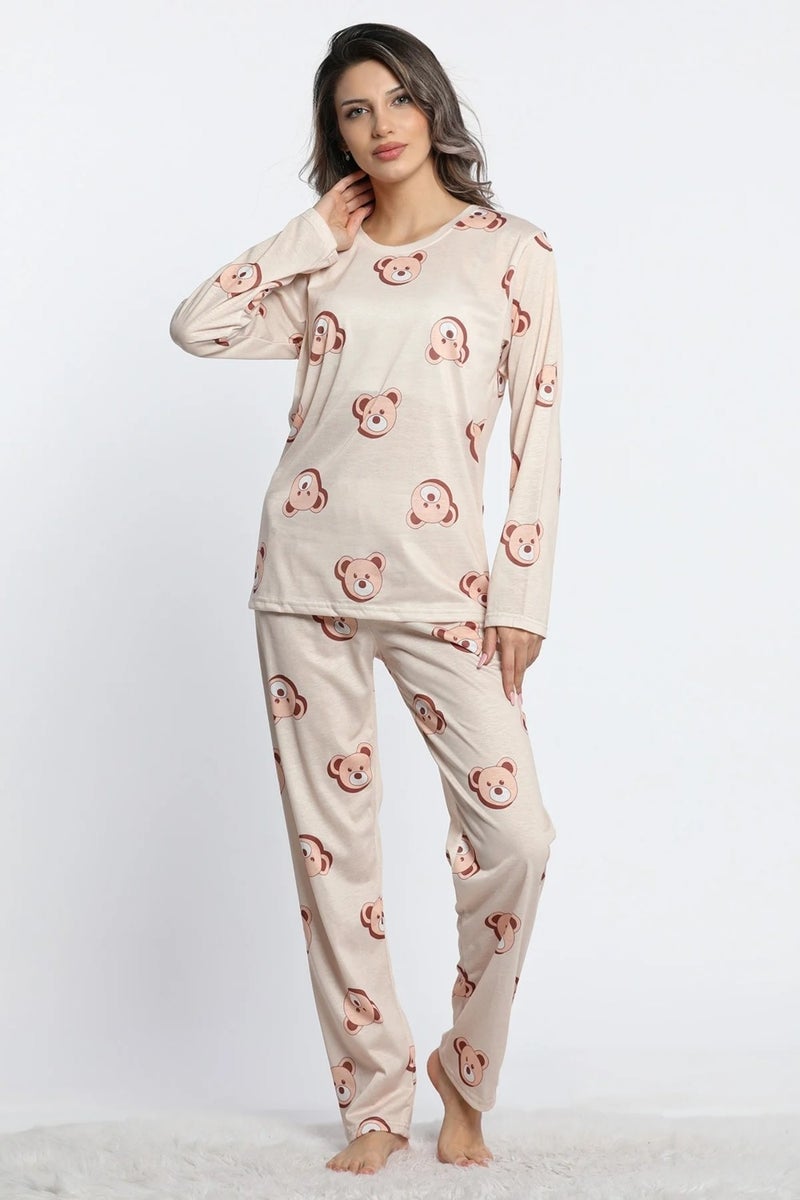 Lukitus Women's Crew Neck Long Sleeve Teddy Bear Pajama Set - Image 3