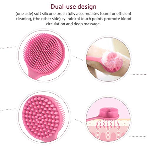 NILKANTH® - Slicone Bath Body Brush Exfoliator, Back Brush Long Handle for Shower with Soft Bristles, Back Scrubber (Pink) - Image 3