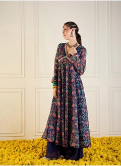 SASSAFRAS Floral Print Cut-Out Back Detail Anarkali Kurta by Styli  - Image 3