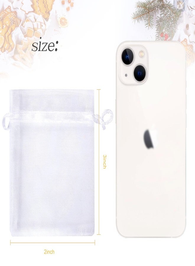 WenTao 100Pcs White Organza Bags, 2x3Inch Sheer Wedding Party Favor Bags with Drawstring, Jewelry Gift Bags Christmas Candy Pouches - Image 2