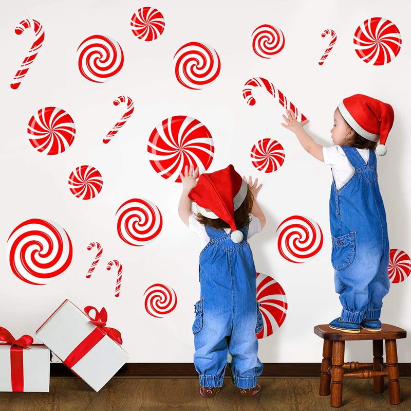 CIOEY CIOEY Peppermint Floor Decals 24 Pieces Large Stickers for Christmas Candy Land Party Decorations Store Decor Floor Windows Walls Winter Holiday Decoration Supplies Red and White 