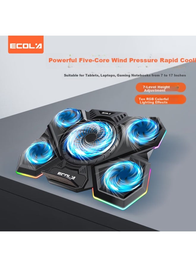 Ecola Nbc-907bk-cp Black Ice Demon Gaming Laptop Cooling Stand Cooling Rack Height Adjustable Five-fan Cooler For Gaming Laptops - Image 1