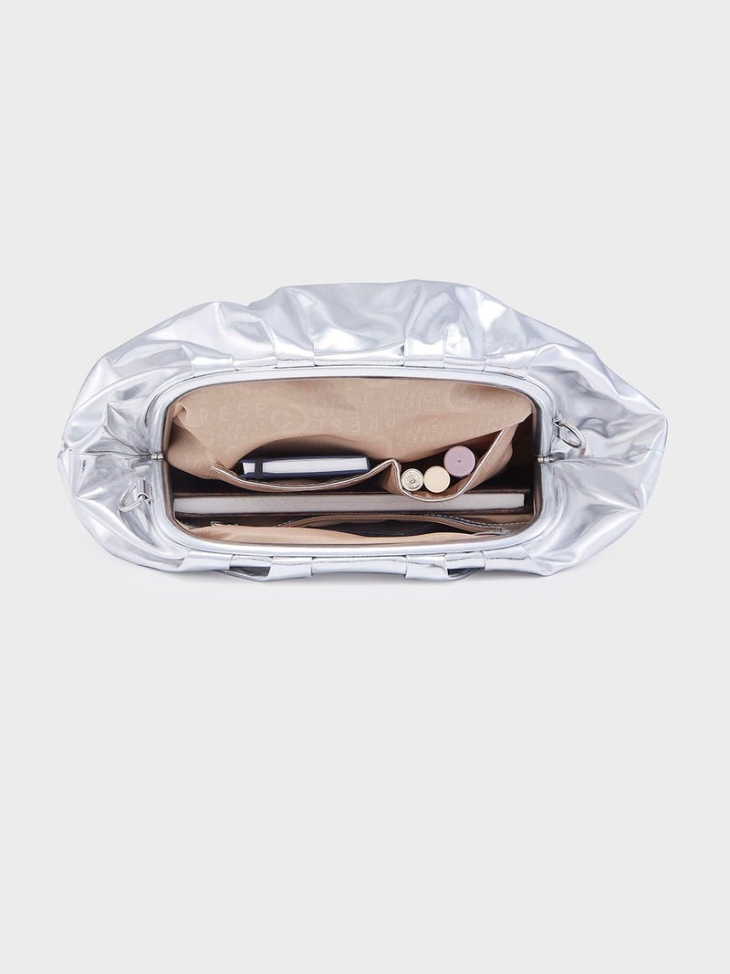Caprese Roxene Clutch Small Metallic Silver Bag for Women|Stylish, Versatile Clutch with Adjustable & Detachable Strap, Perfect for Parties, Weddings, and Special Occasions - Image 4