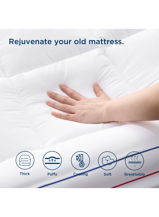 Bedsure Bedsure King Mattress Topper - Pillow Top Mattress Pad Cover with Deep Pocket Fits up to 21", Plush Soft Bed Topper for Back Pain Relief, Overfilled with Down Alternative Filling, White  - Image 2