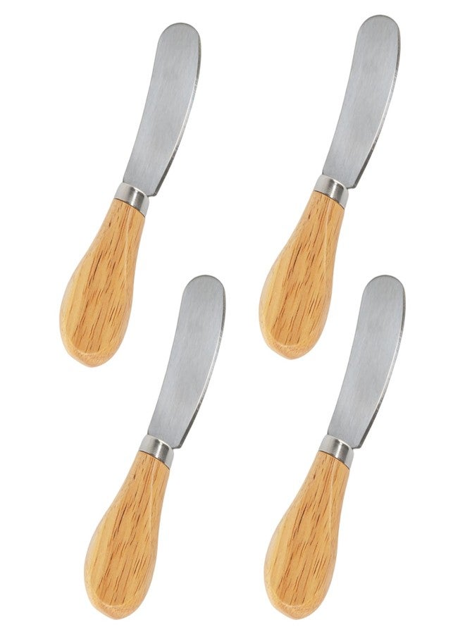 zuylikxy Set of 4 Cheese Spreaders with Wooden Handles - Mini Butter Knives, Stainless Steel Cheese Slicer, Small Cocktail Cutter for Charcuterie Boards, Appetizers, Condiments, Cream, Jam, and Sandwiches - Image 1