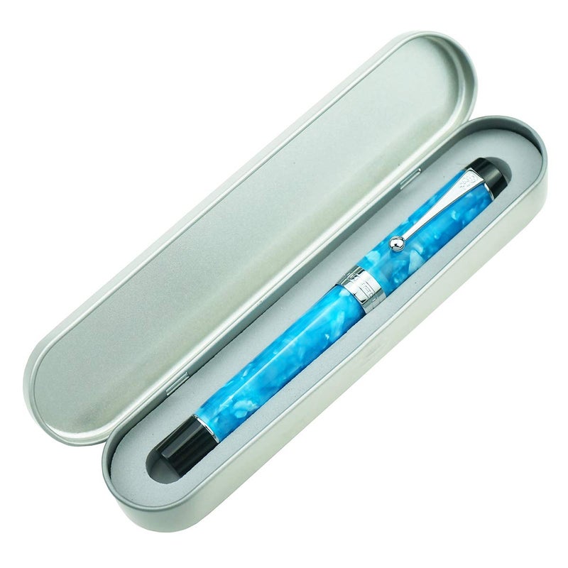 Lanxivi Jinhao 100 Classic Fountain Pen Sky Blue Celluloid, Medium Nib with Converter and Pen Case Set - Image 3