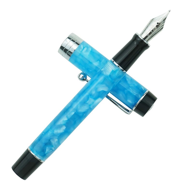 Lanxivi Jinhao 100 Classic Fountain Pen Sky Blue Celluloid, Medium Nib with Converter and Pen Case Set - Image 5