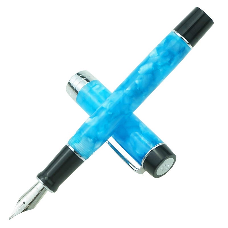 Lanxivi Jinhao 100 Classic Fountain Pen Sky Blue Celluloid, Medium Nib with Converter and Pen Case Set - Image 2