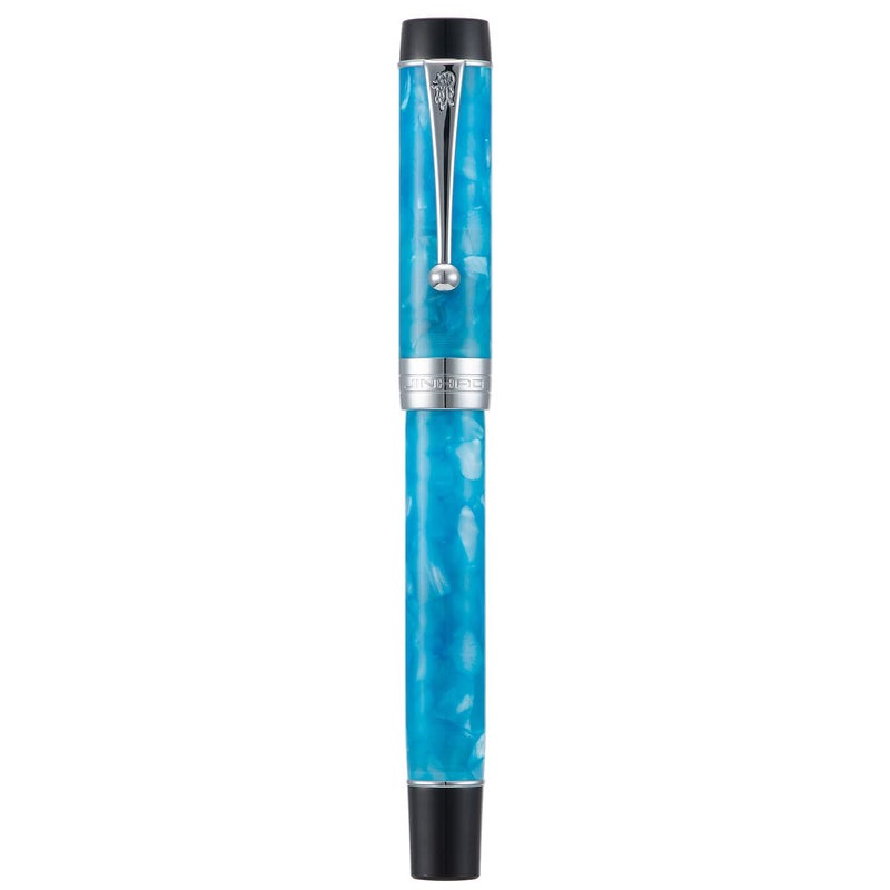 Lanxivi Jinhao 100 Classic Fountain Pen Sky Blue Celluloid, Medium Nib with Converter and Pen Case Set - Image 1