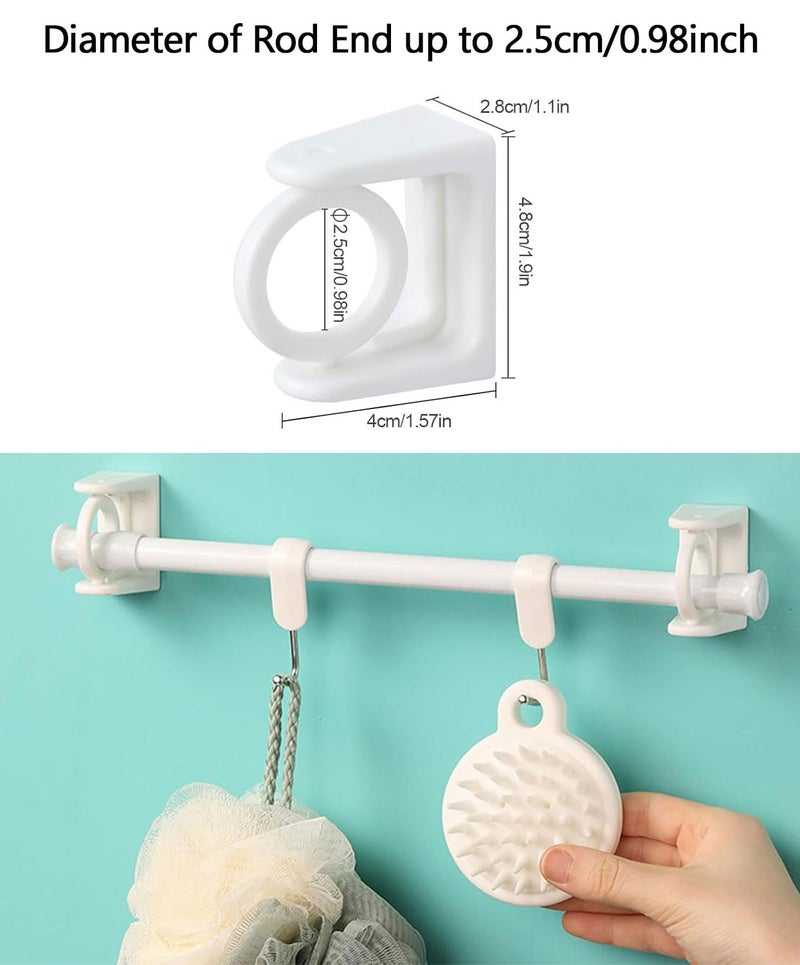 Massmot 360° Rotating Ring Curtain Rod Brackets - No Drilling, 8Pcs Self Adhesive Curtain Holders, Adjustable Hooks for Kitchen, Home, Bathroom & Hotel (White) - Image 2