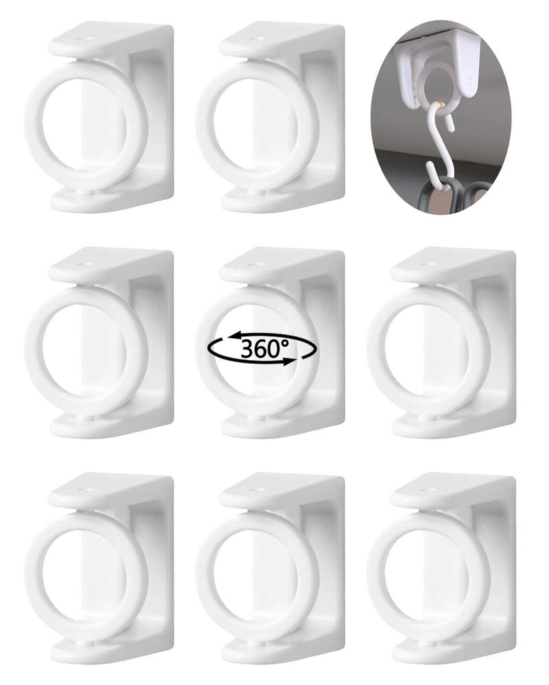 Massmot 360° Rotating Ring Curtain Rod Brackets - No Drilling, 8Pcs Self Adhesive Curtain Holders, Adjustable Hooks for Kitchen, Home, Bathroom & Hotel (White) - Image 1