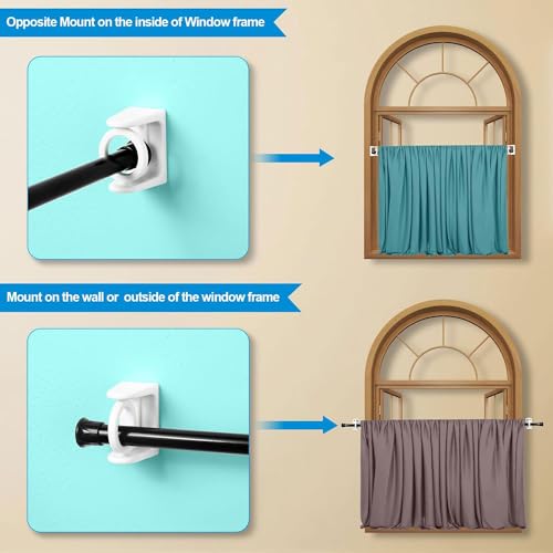 Massmot 360° Rotating Ring Curtain Rod Brackets - No Drilling, 8Pcs Self Adhesive Curtain Holders, Adjustable Hooks for Kitchen, Home, Bathroom & Hotel (White) - Image 3