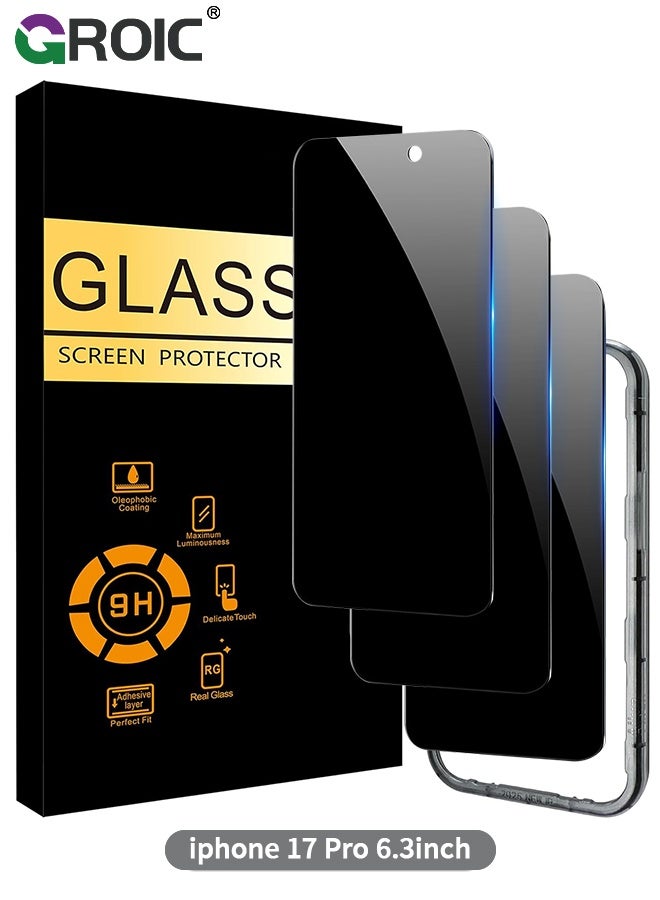 GROIC 3 Pack Screen Protector for iPhone 17 Pro  6.3 Inch,Privacy Screen Protector for iPhone 17 Pro with Installation Frame,Case Friendly Tempered Glass Film for iPhone 17 Pro - Image 1