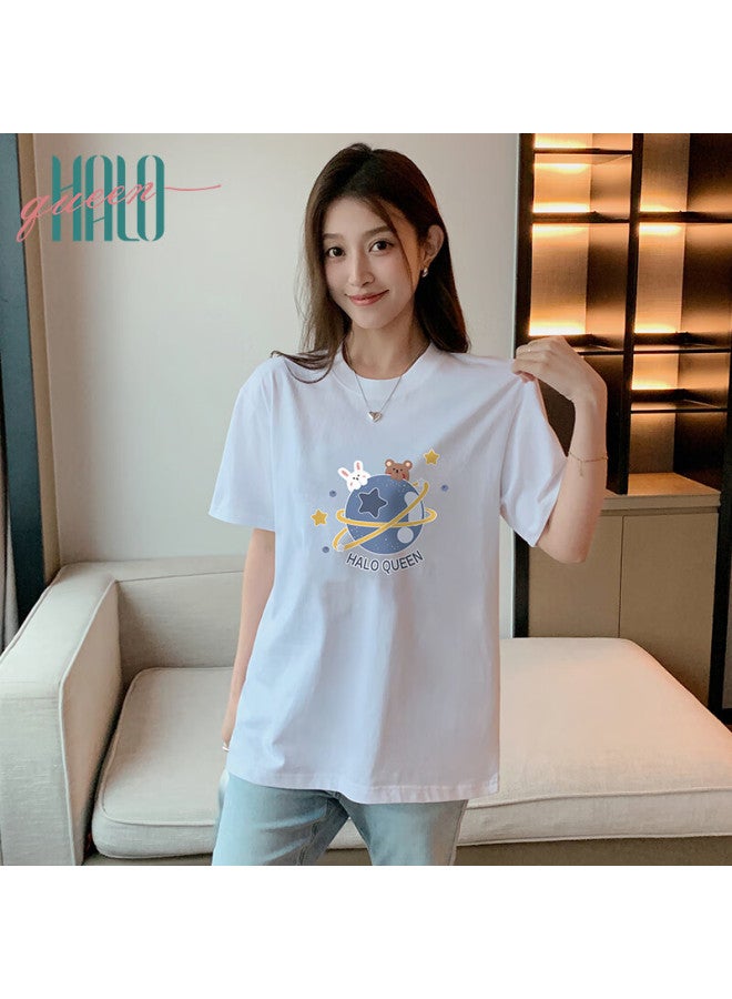 HALOQUEEN Halo Queen Women's Short Sleeve T-shirt Fashion Printed Design Loose Fit Base Layer H141t1176 - Image 2