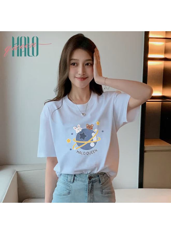 HALOQUEEN Halo Queen Women's Short Sleeve T-shirt Fashion Printed Design Loose Fit Base Layer H141t1176 - Image 4