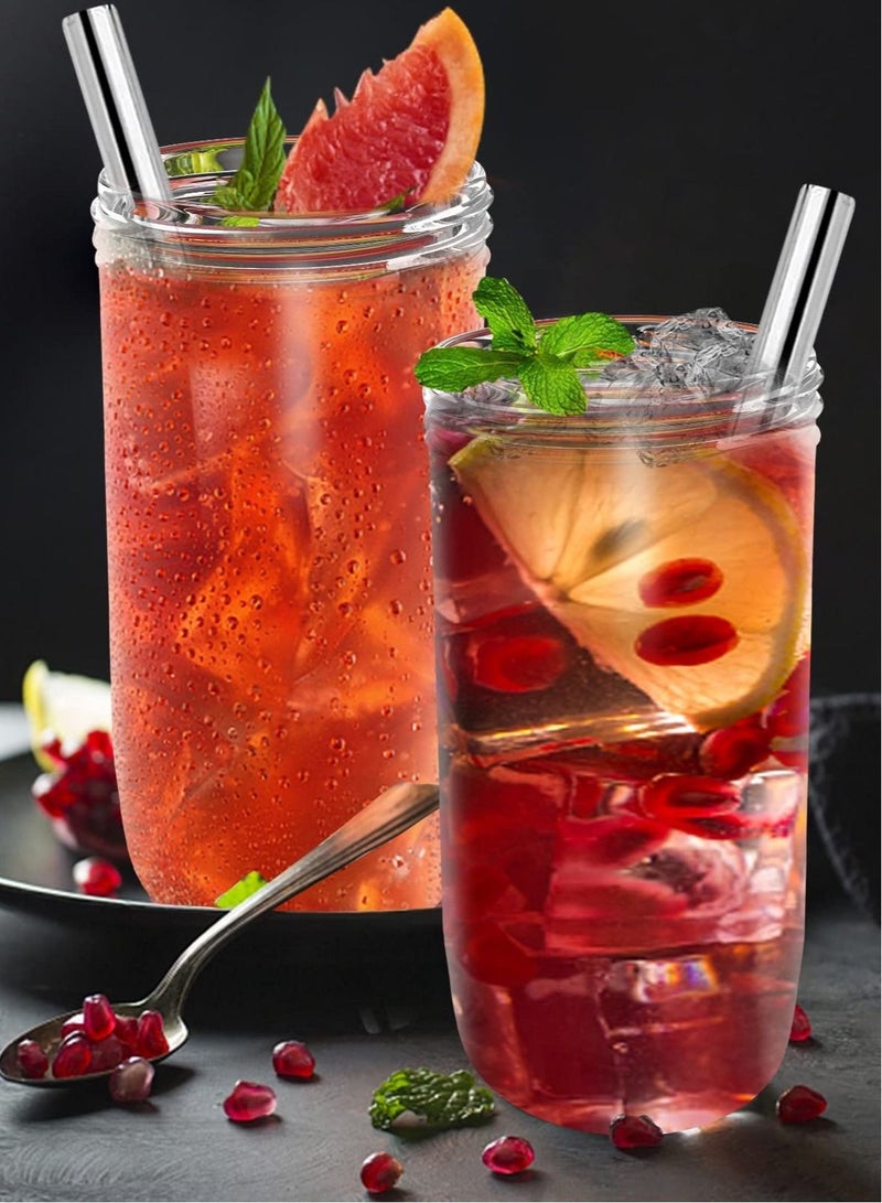 MIXDE كوب زجاجي مكون من 4 قطع مع غطاء من الخيزران وقش وأكواب ماسون واسعة الفم وزجاجات مياه زجاجية من بوبا مثالية للقهوة والشاي المثلجة 750 مل - Image 3