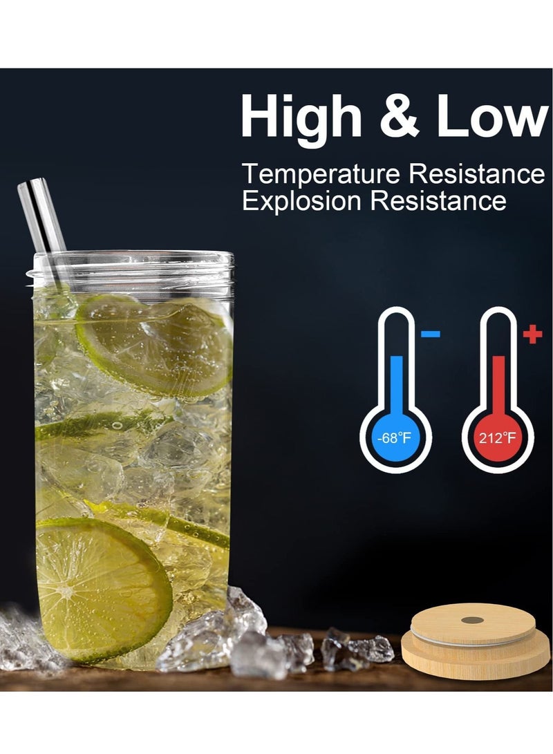 MIXDE كوب زجاجي مكون من 4 قطع مع غطاء من الخيزران وقش وأكواب ماسون واسعة الفم وزجاجات مياه زجاجية من بوبا مثالية للقهوة والشاي المثلجة 750 مل - Image 4