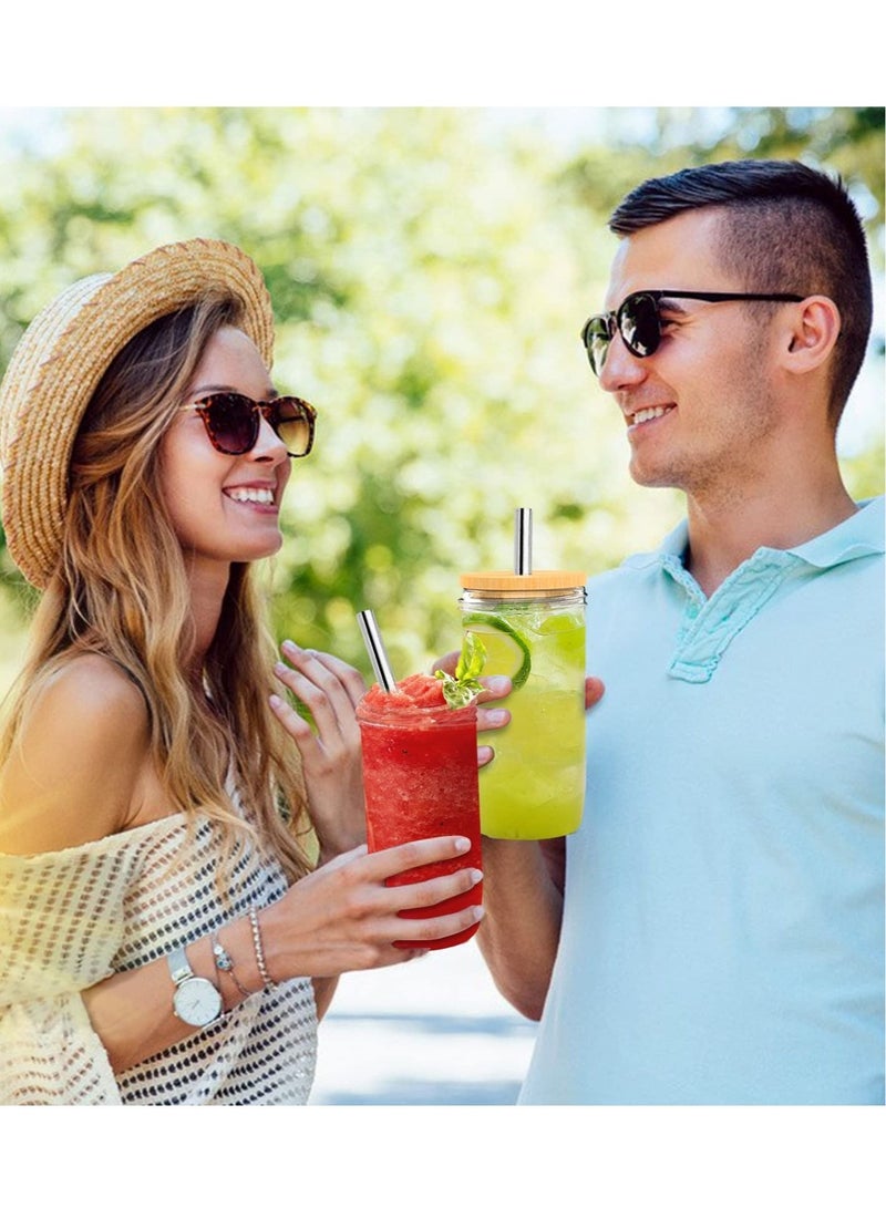 MIXDE كوب زجاجي مكون من 4 قطع مع غطاء من الخيزران وقش وأكواب ماسون واسعة الفم وزجاجات مياه زجاجية من بوبا مثالية للقهوة والشاي المثلجة 750 مل - Image 5