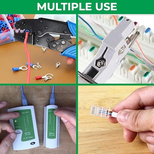 Inditrust Rj45 Rj11 Crimping Tool, double colour grip 150B cutter, KD-1 Professional Punch Down Tool, Network Lan Cable Tester, 9V battery & 25 Pcs RJ45 Connectors Combo Set - Image 4