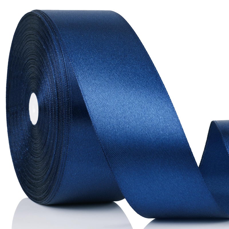 NESCCI 100 Yards Ribbon,1-1/2 Inch Dark Blue Satin Ribbon,Single Face Satin Ribbons, Perfect for Gift Wrapping,Wedding Decoration,Handmade Bows, Wrapping Bouquet and More - Image 1