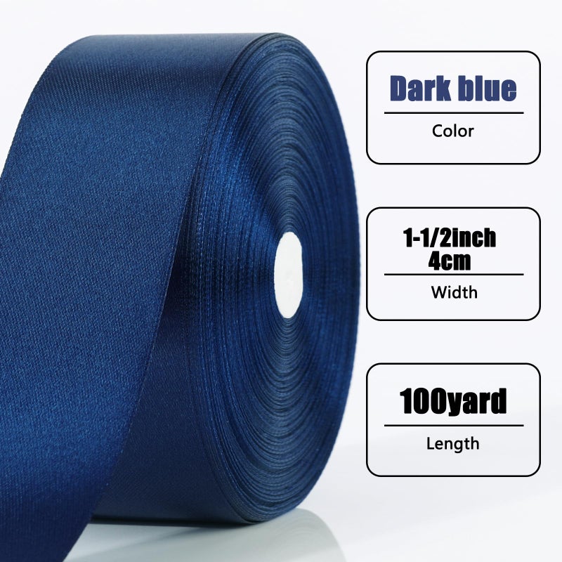 NESCCI 100 Yards Ribbon,1-1/2 Inch Dark Blue Satin Ribbon,Single Face Satin Ribbons, Perfect for Gift Wrapping,Wedding Decoration,Handmade Bows, Wrapping Bouquet and More - Image 2