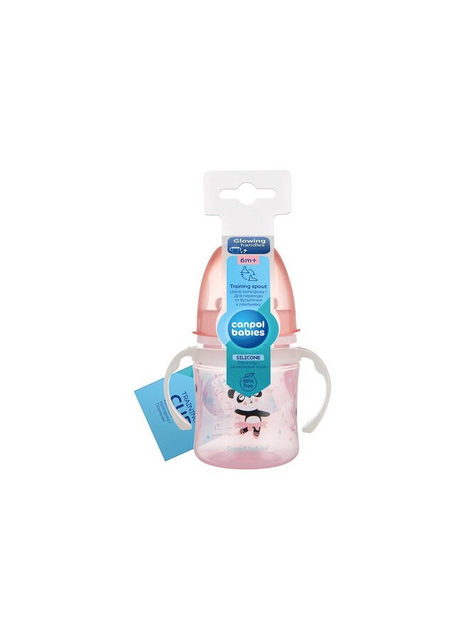 Canpol babies - Canpol babies Training Cup with Glowing Handles PP EasyStart 120 ml Exotic Animals pink 6M+ - Image 1