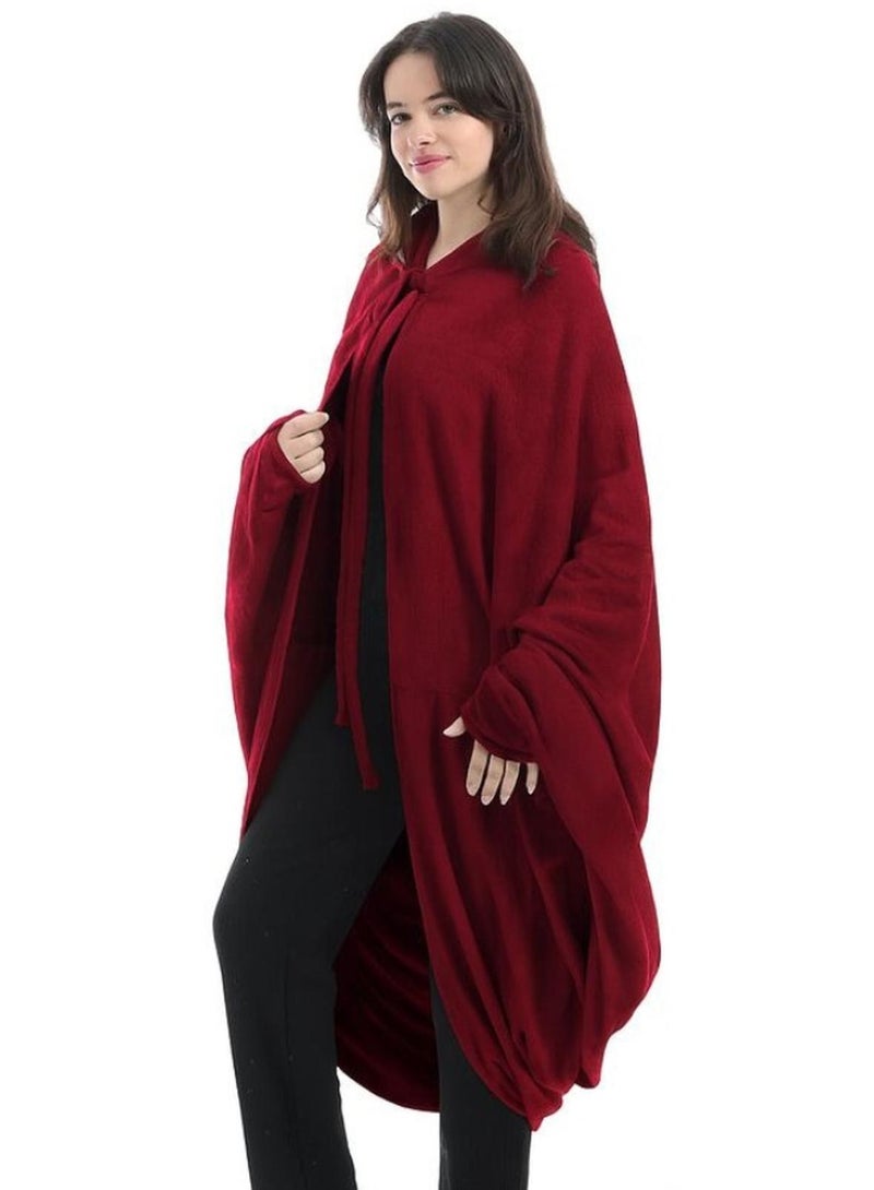 Snooze, Wearable blanket with hood, Burgundy, Free size - Image 1