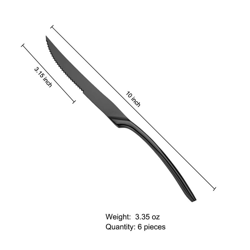 Lemeya Lemeya Stainless Steel Black Steak Knives Set of 6,Forge Steak Knife,Serrated Steak Knives Set,6 Piece Heavy Steak Knives-10 inch,Mirror Polished,Dishwasher Safe  - Image 3